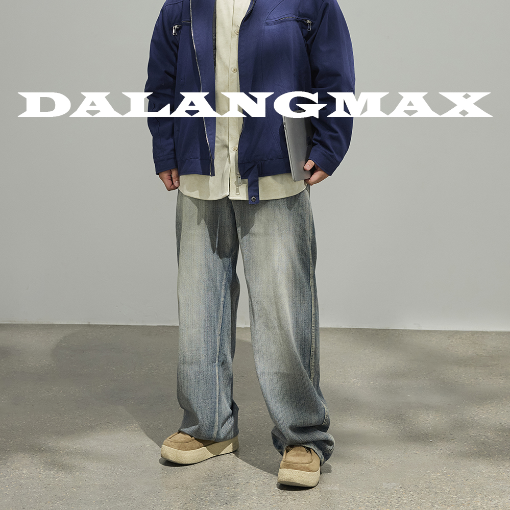DALANGMAX陈达浪大码男装秋冬季新款休闲百搭复古水洗弯刀牛仔裤