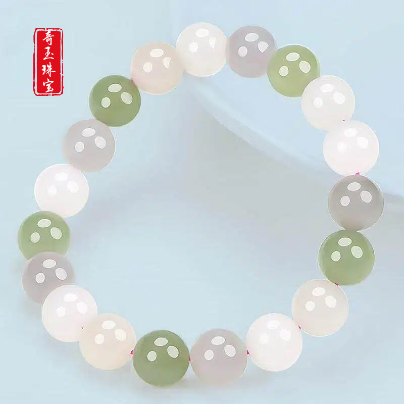 和田玉浅色多宝8mm手串，简单大气，时尚百搭，佩戴清新 女士 白色