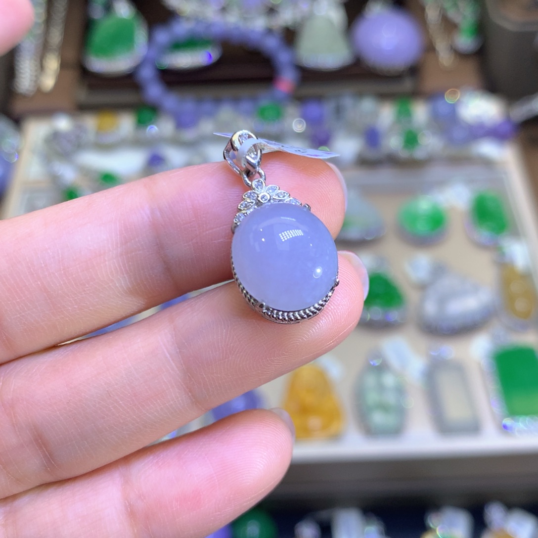 翡翠挂件银S925镶嵌翡翠