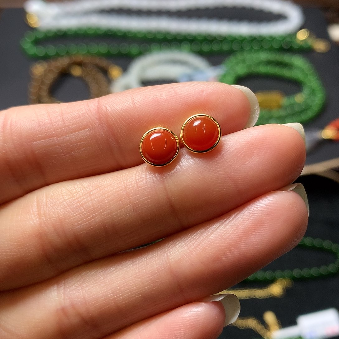 南红玛瑙耳饰银S925镶嵌