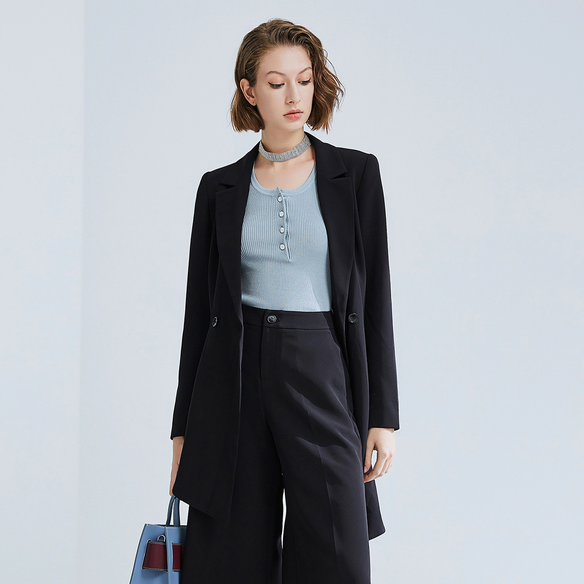 【诗语专属】时尚通勤西服女秋季设计感不规则下摆西装外套