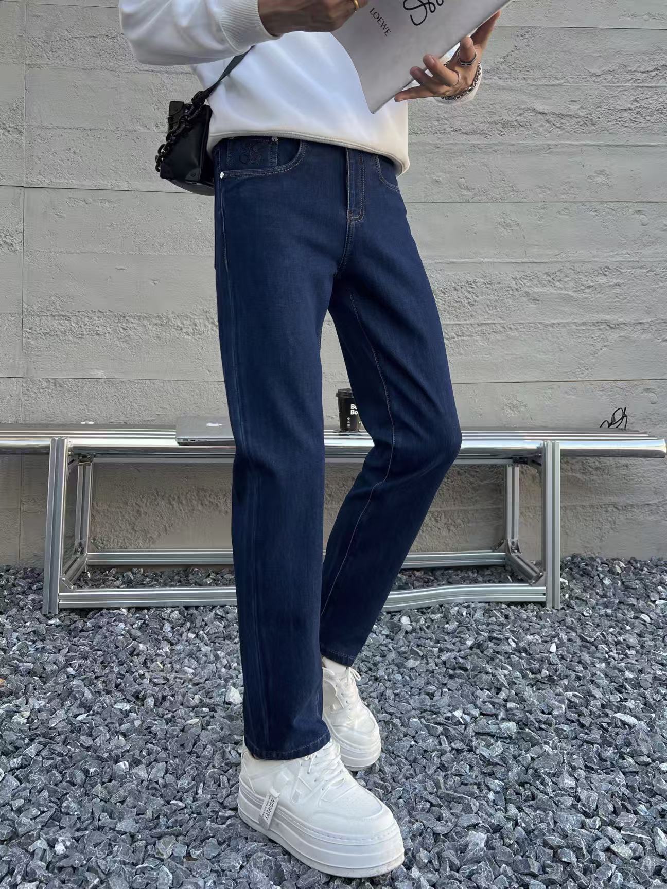 高定 早秋新品 原色牛仔 360度完美弹力  欧版修身小直筒牛仔裤
