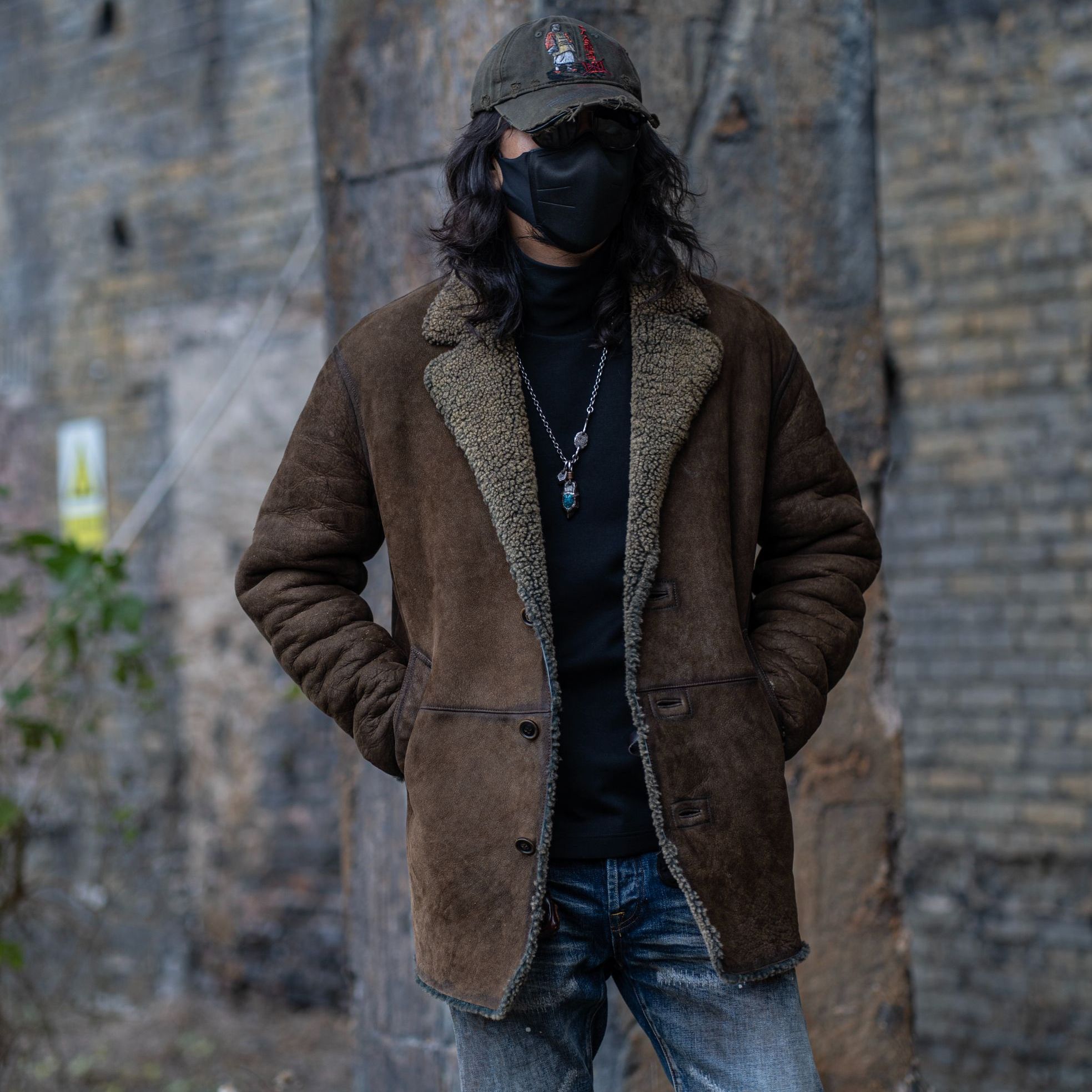 T76076-男款皮毛一体复古真皮绵羊毛 保暖皮毛一体男款