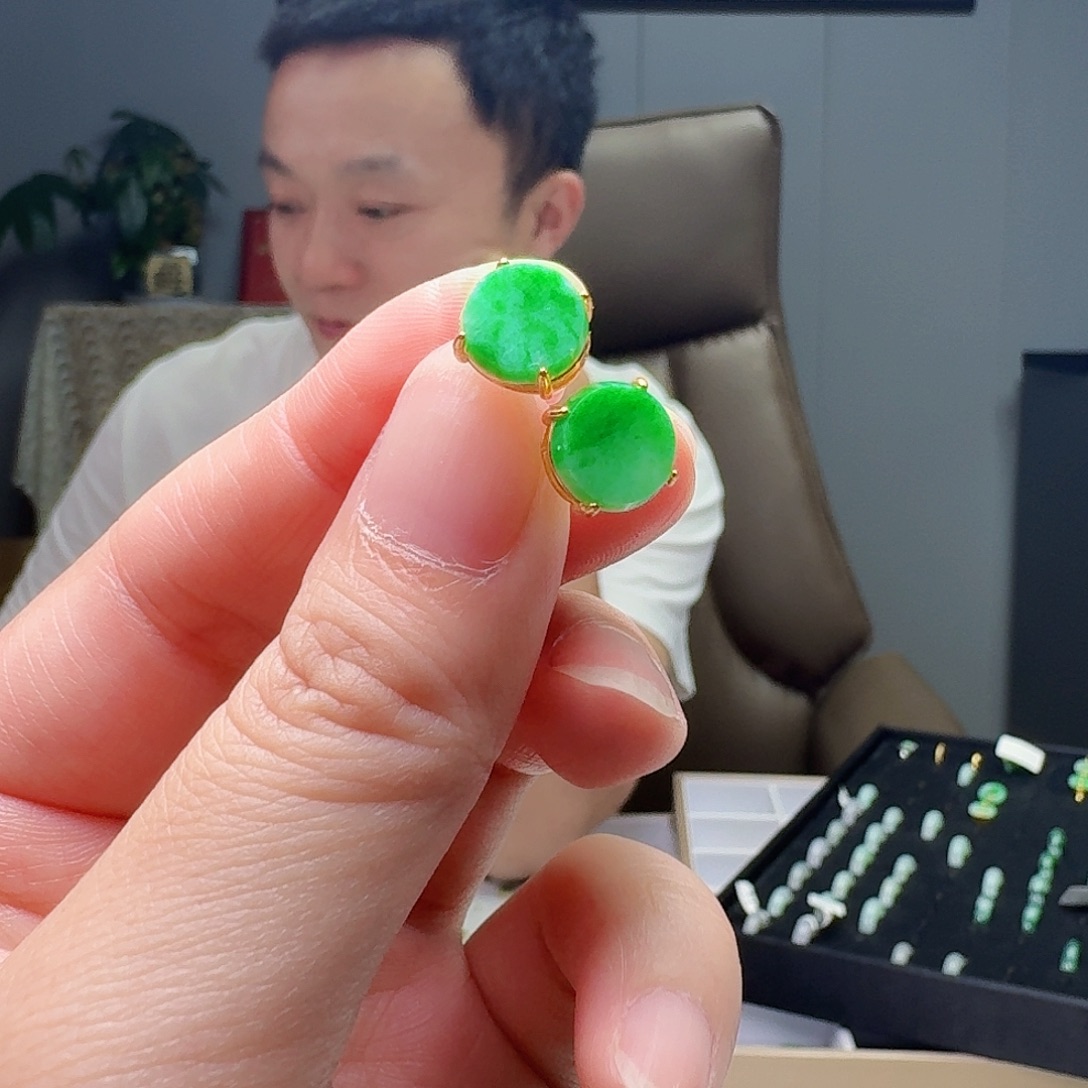 翡翠银S925镶嵌耳饰天然