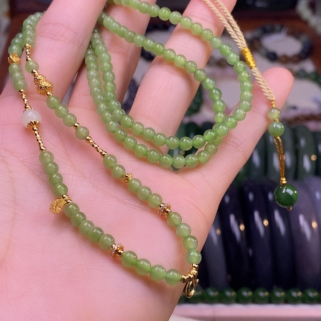 颈饰未镶嵌和田玉碧玉4mm挂链