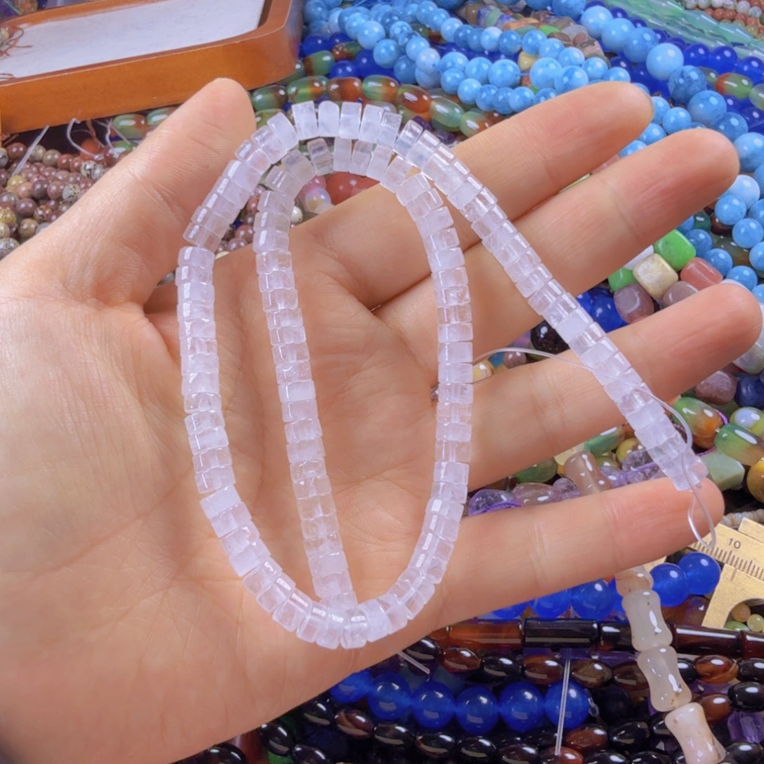 银S925镶嵌珠宝半成品芙蓉石卡6直切一条