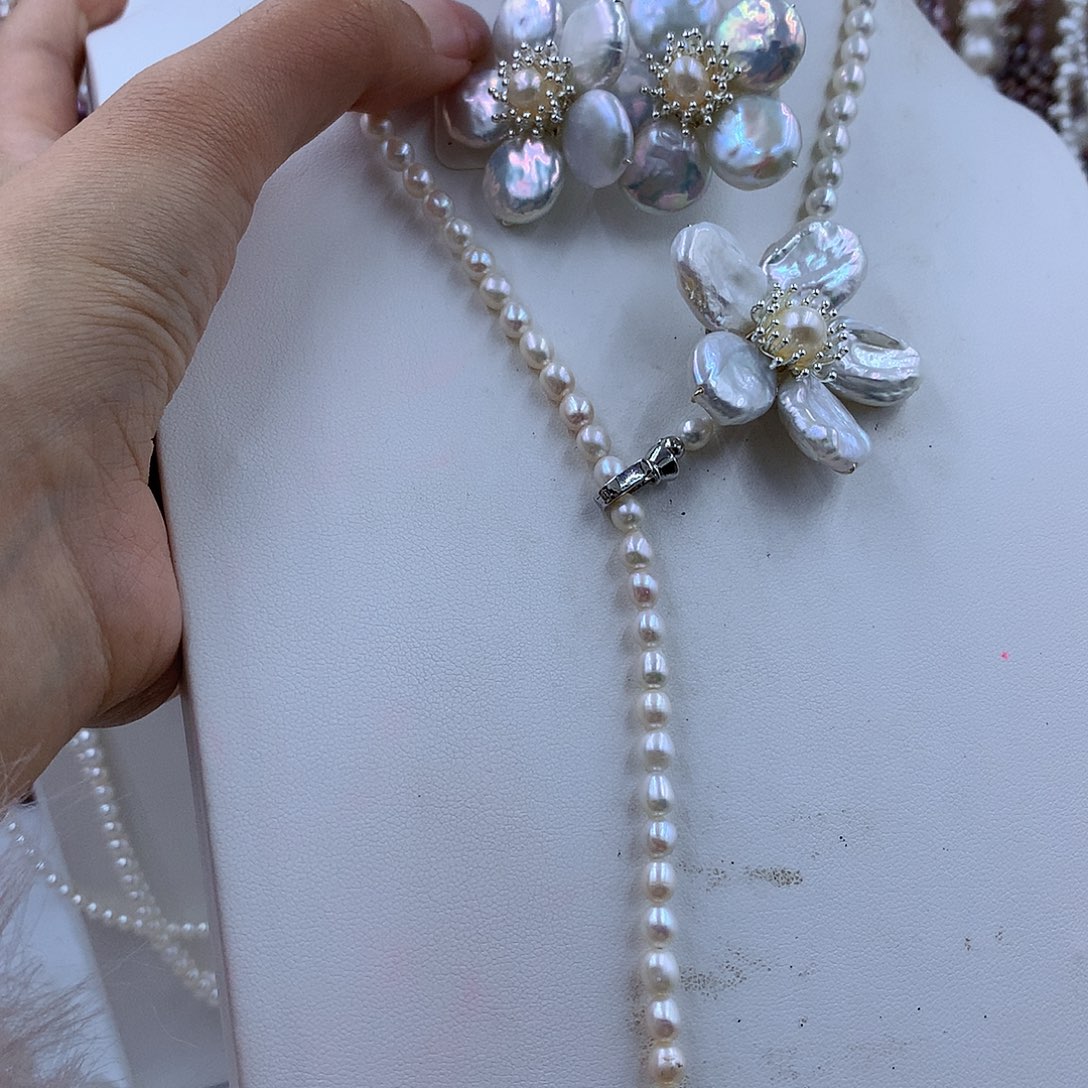 项链银S925镶嵌淡水珍珠忘*