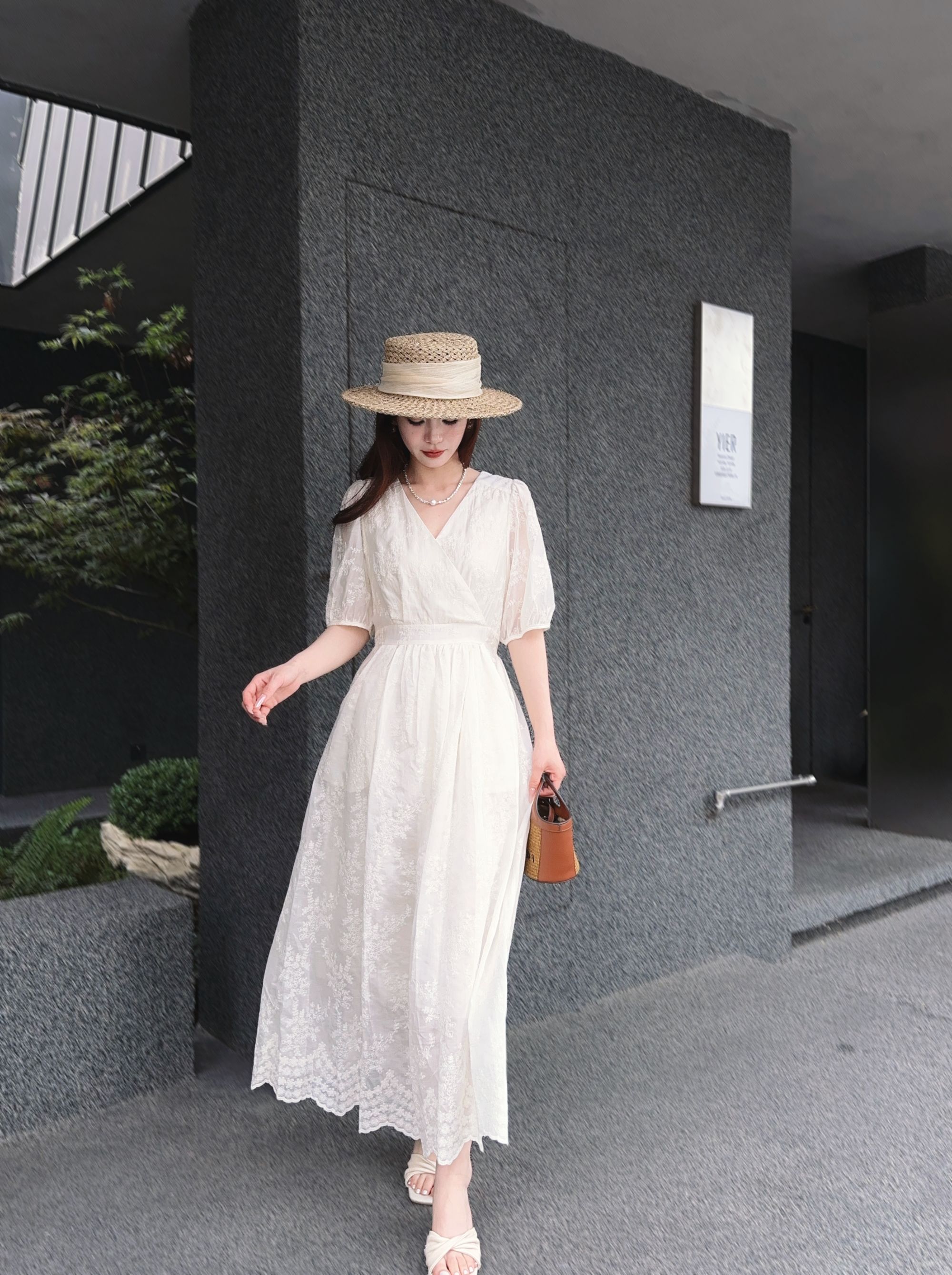 【大婷专属】夏季高腰法式连衣裙女装裙子夏装蕾丝优雅温柔气质9027