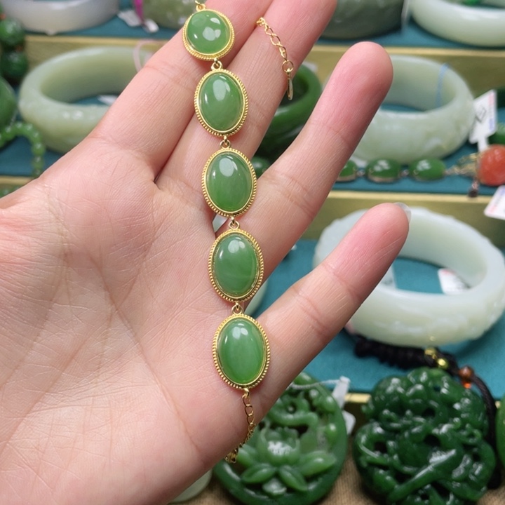 和田玉手链银S925镶嵌