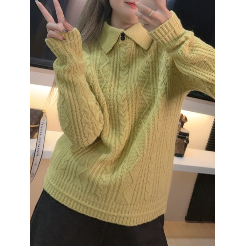 /DANDAN/ 韩代~ 100羊毛翻领麻花纹毛衣~306