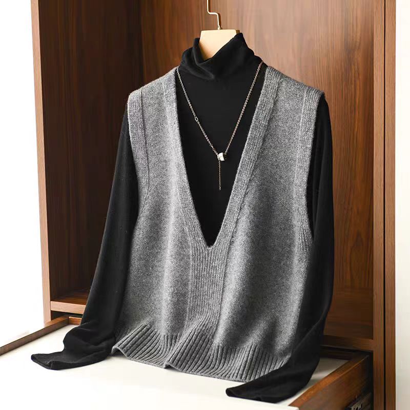 100羊毛女学院风V领2025新款爆款秋冬外穿时尚马夹背心无袖百搭休