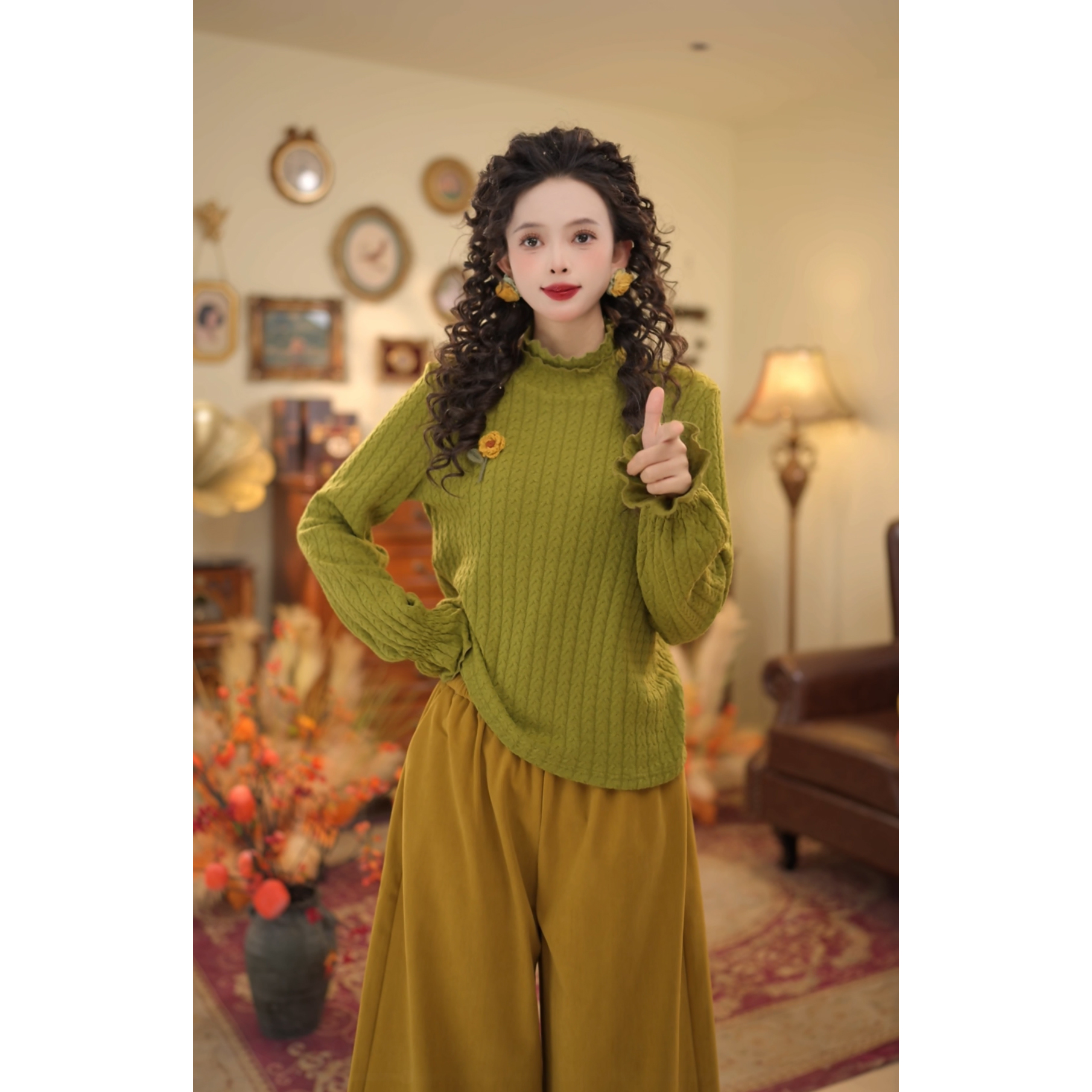 扣子家【人间梦露】复古港风半高领针织打底衫冬季厚款T恤KK0726506