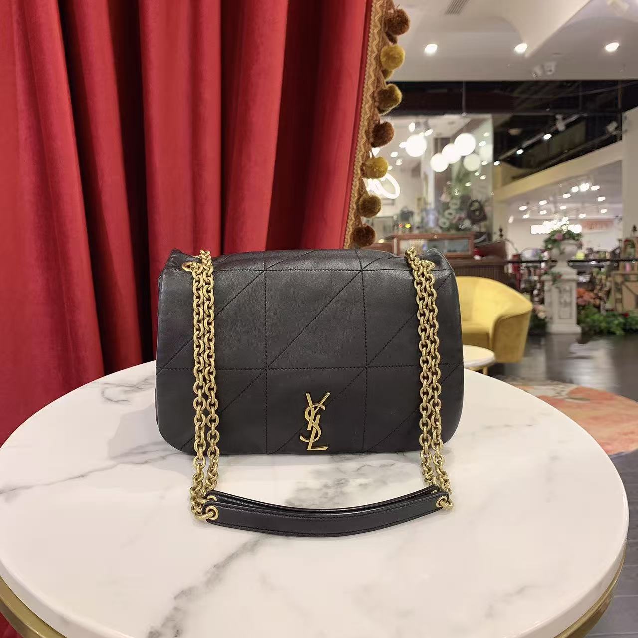 95新 YSL/圣罗兰 Jamie小号黑金羊皮单肩包芯片款17280331