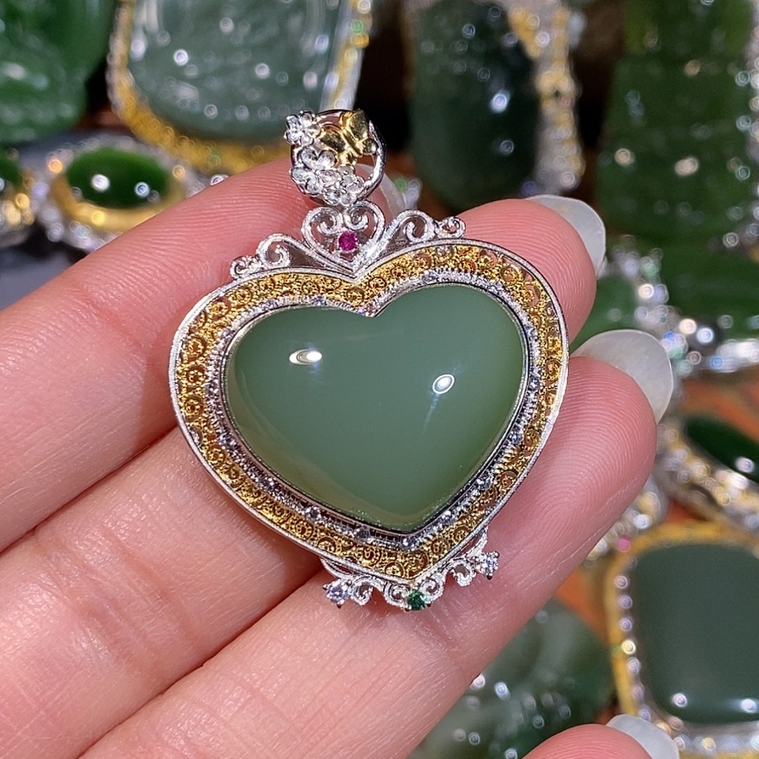 和田玉（碧玉）银S925镶嵌颈饰