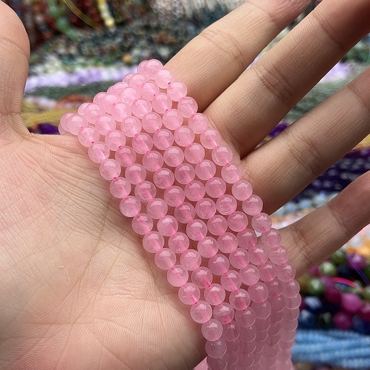 玛瑙/玉髓未镶嵌珠宝半成品一条6mm左右粉晶