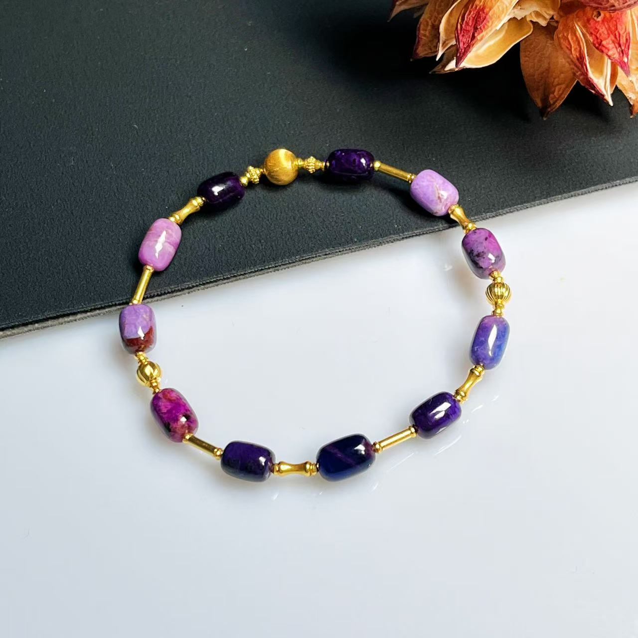 【壹芳珠宝】舒俱来炫彩星际蓝粉紫渐变18k金镶手链