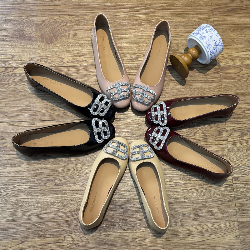 【SHU-TINGLIN】庄园酒会~方头钻扣浅口漆皮平底单鞋女通勤鞋婚鞋