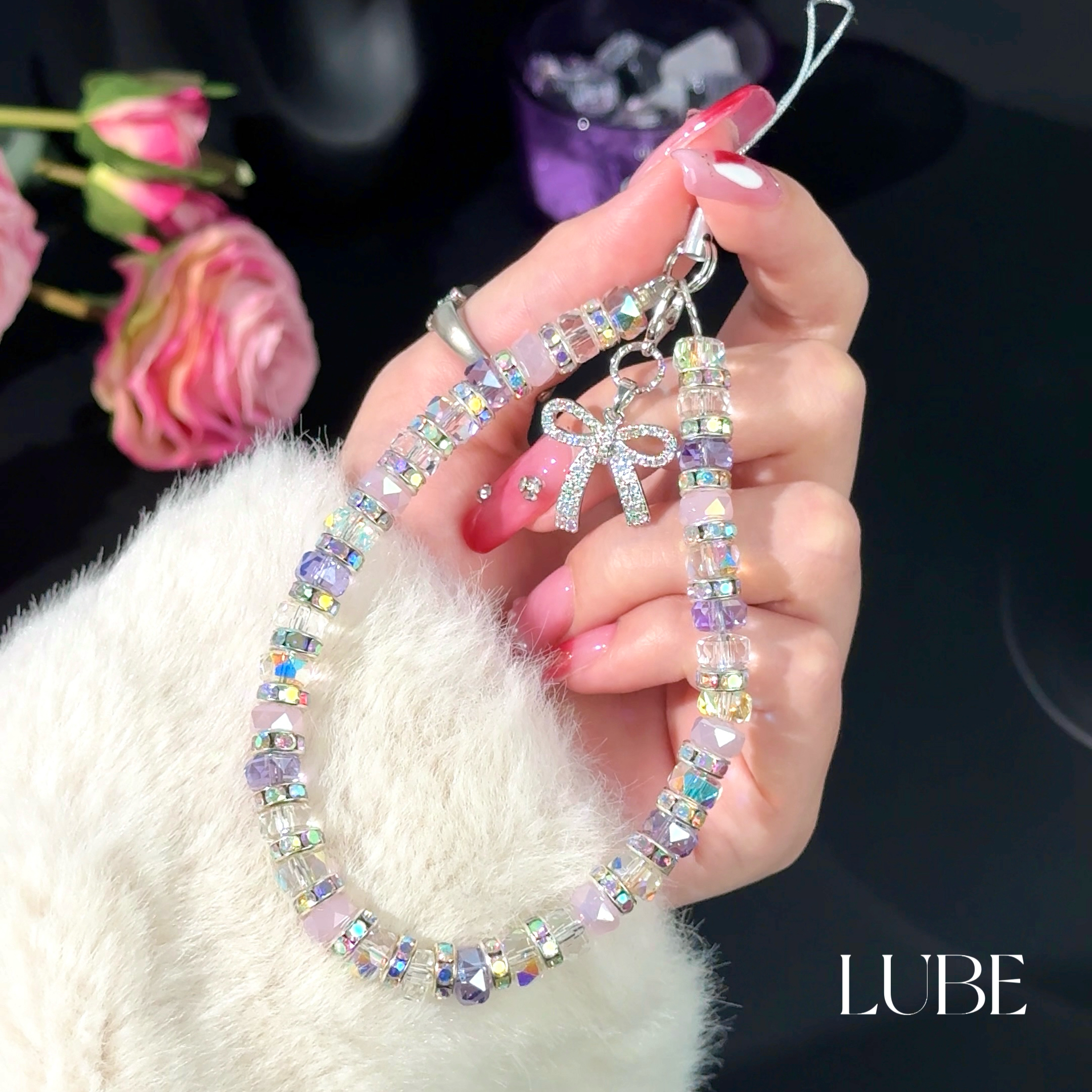 【炫紫千金】歪歪高定手工手机链适用于安卓苹果手机壳