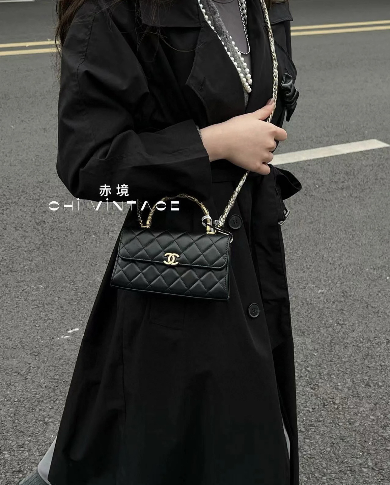 95新 Chanel/香奈儿 6186 黑色22b珐琅kelly 大号手柄斜挎芯片款