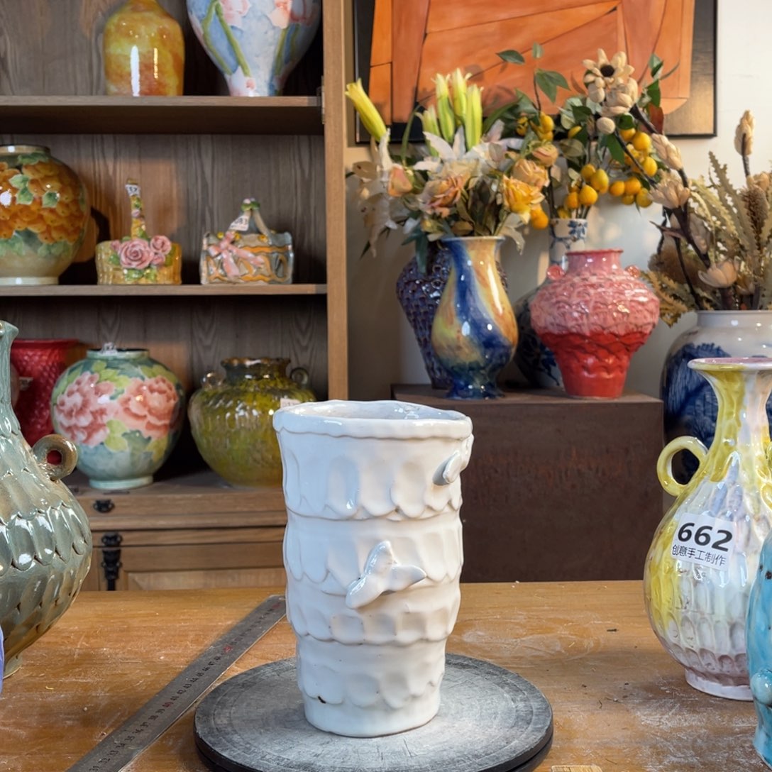 摆件陶瓷花瓶高17口7微瑕盘泥
