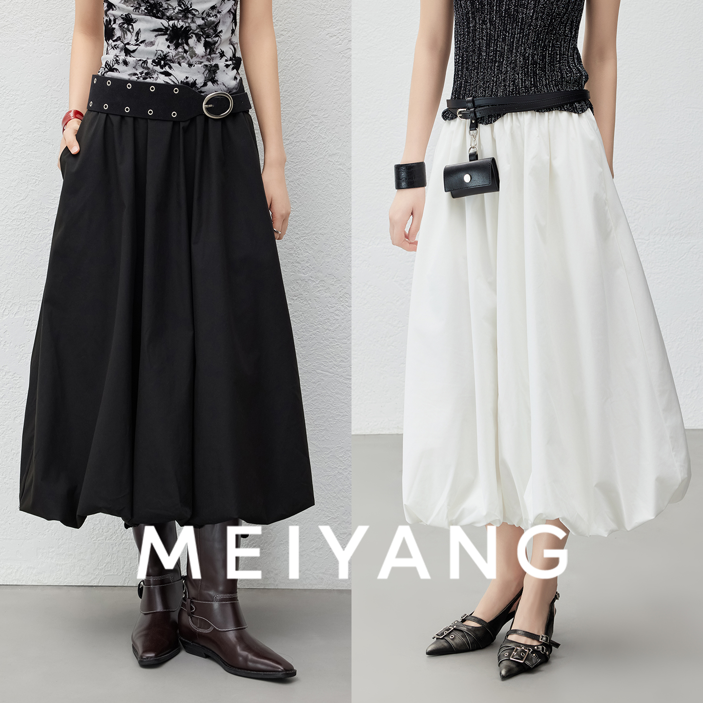 A美洋MEIYANG【商场同款】大白云半裙 醋酸混纺_花苞中长裙-周四