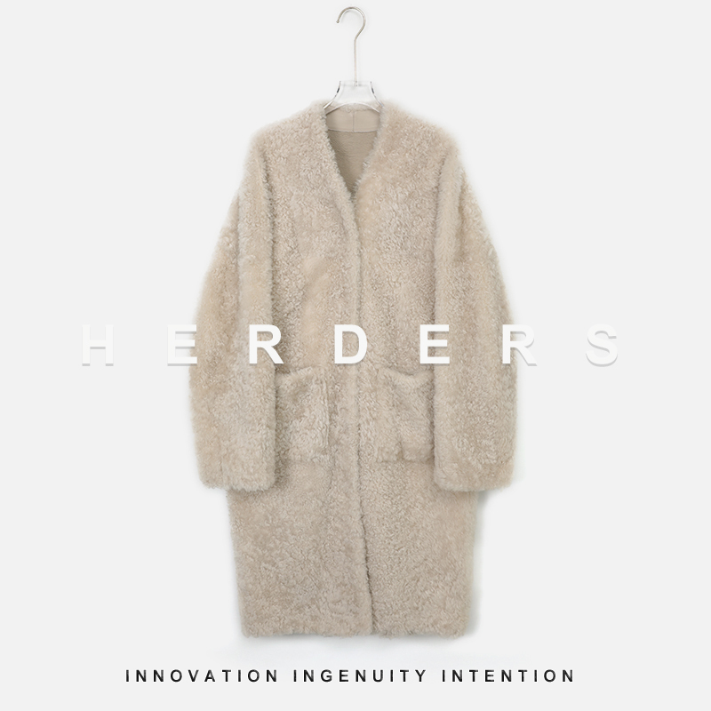 HERDERS 长款V领皮毛一体外套 257023