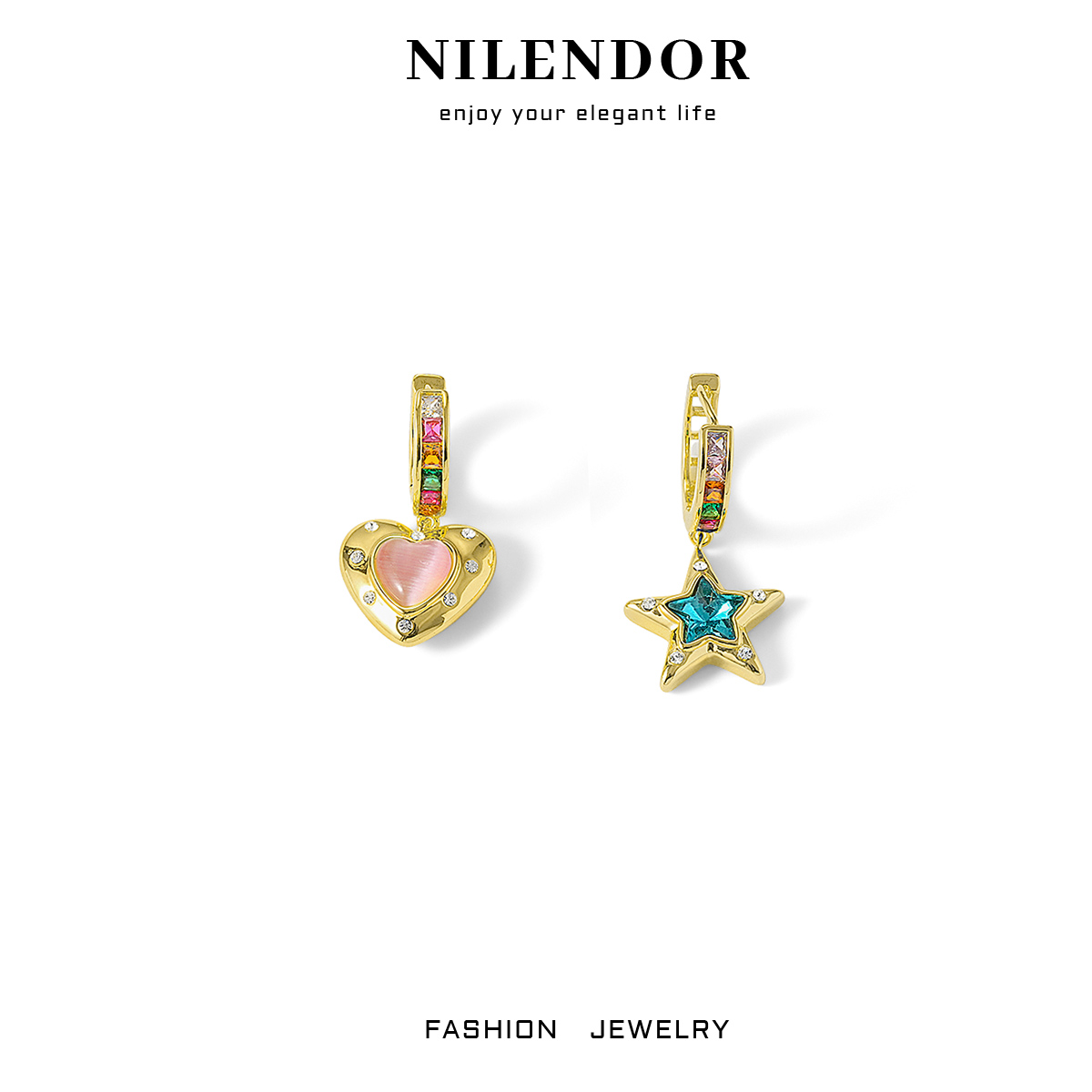 NILENDOR/昵兰ES-437爱心星星不对称耳环