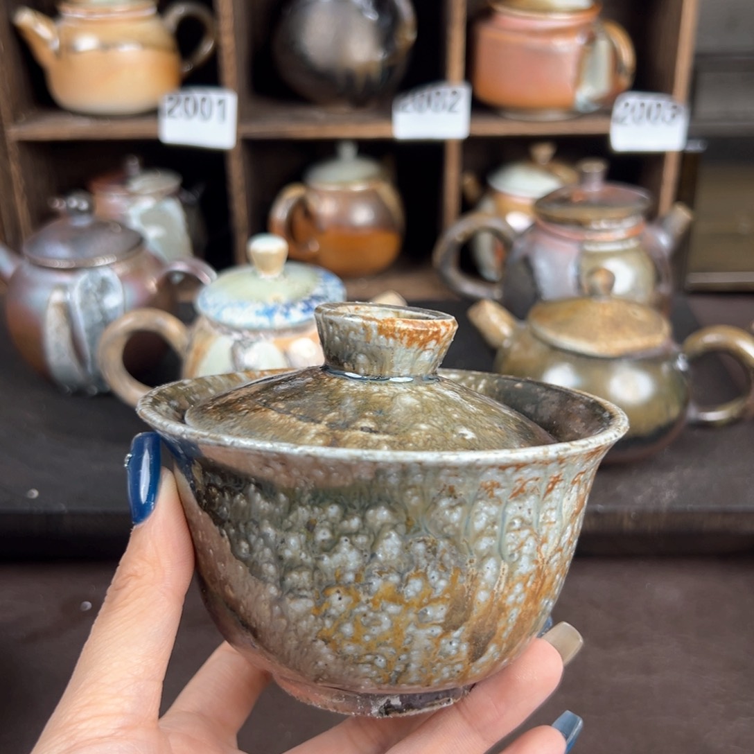 杯柴烧茶器粗陶盖碗