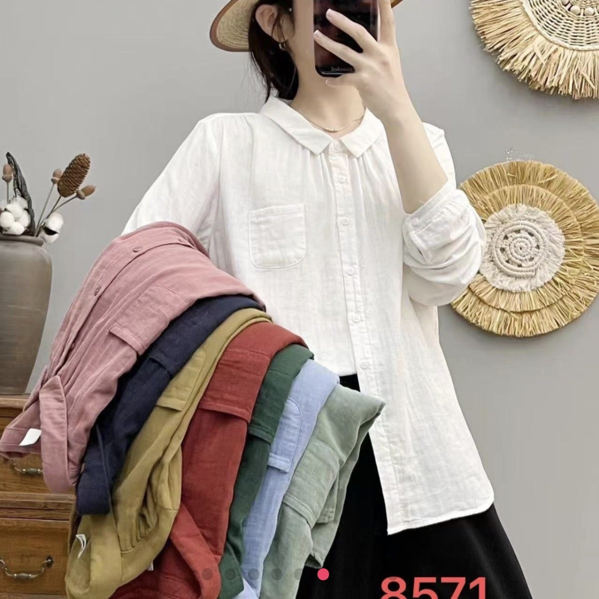 外贸复古风百搭双纱棉素版长袖衬衣704款