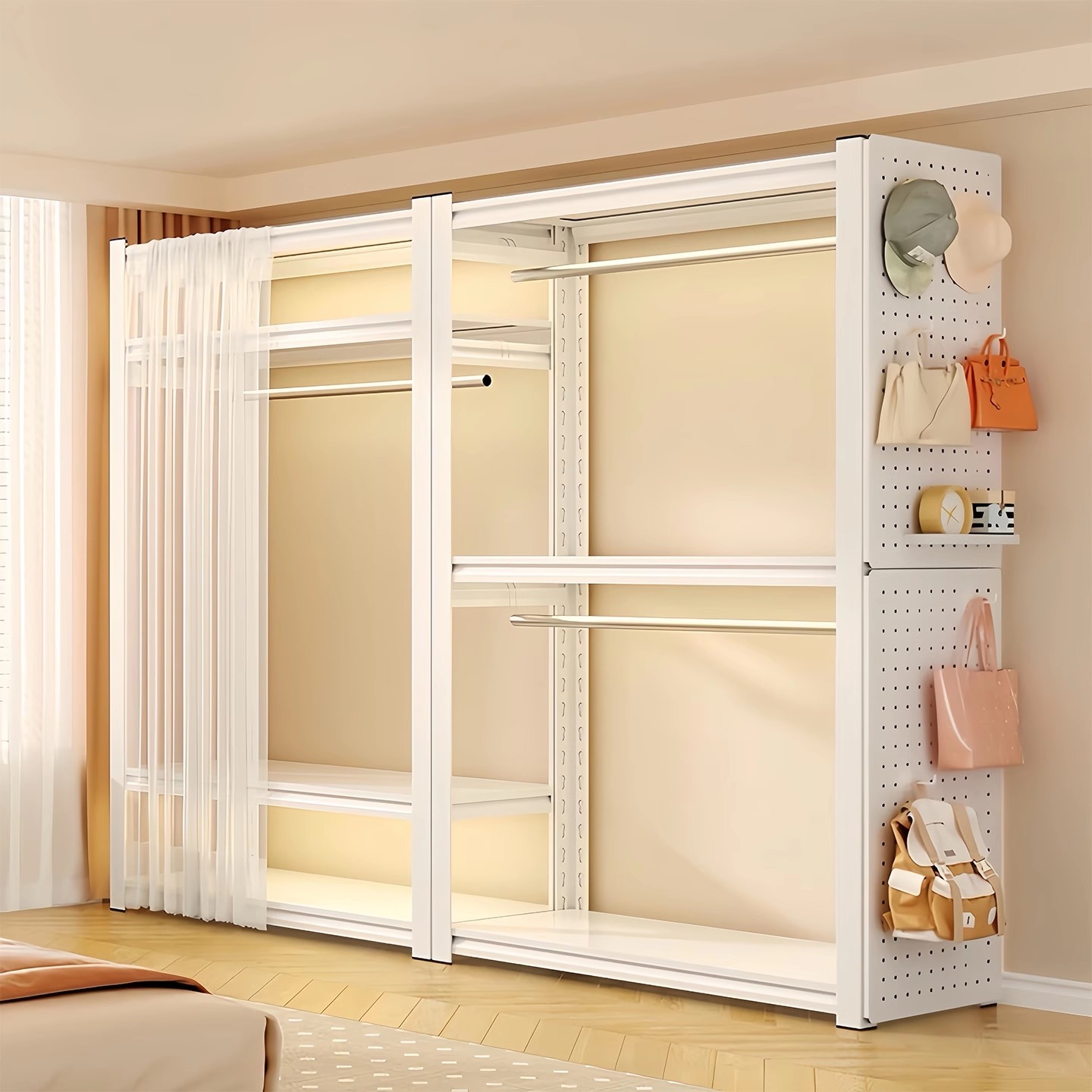 开放式货架衣柜简易组装家用卧室出租房用收纳钢制落地金属挂衣架