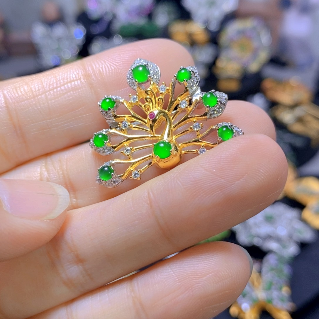 翡翠耳钉银S925镶嵌天然翡翠