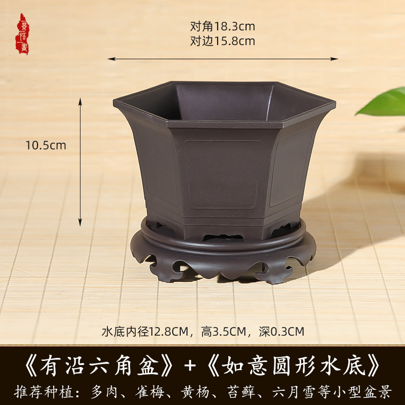 树脂多肉黄杨盆景清仓仿紫砂花盆大号直播批发大口径盆景专用盆