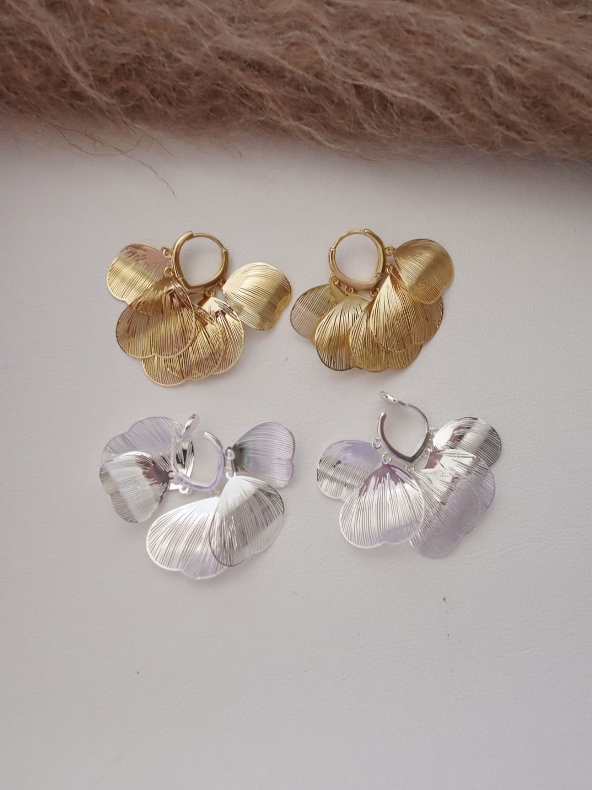 铜合金耳饰 H685镂空金属贝壳耳坠流苏金银色流苏高级感轻奢耳夹