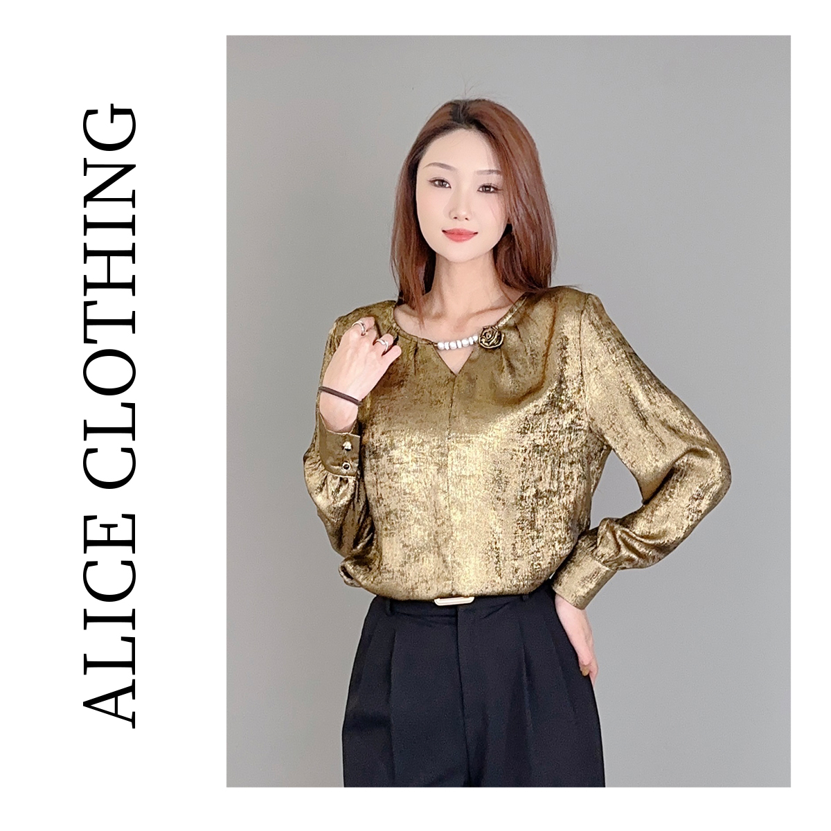 2 alicelulu“金属玫瑰”时髦上衣 优雅钉珠 立体捏花 S2136623B