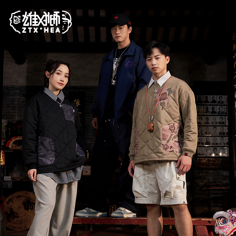朱铁雄 x HEA联名款中国风拼接撞色秋冬保暖男女同款复古套头棉服