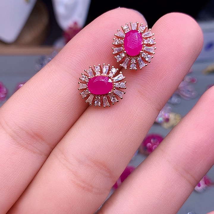 耳饰红宝石银S925镶嵌