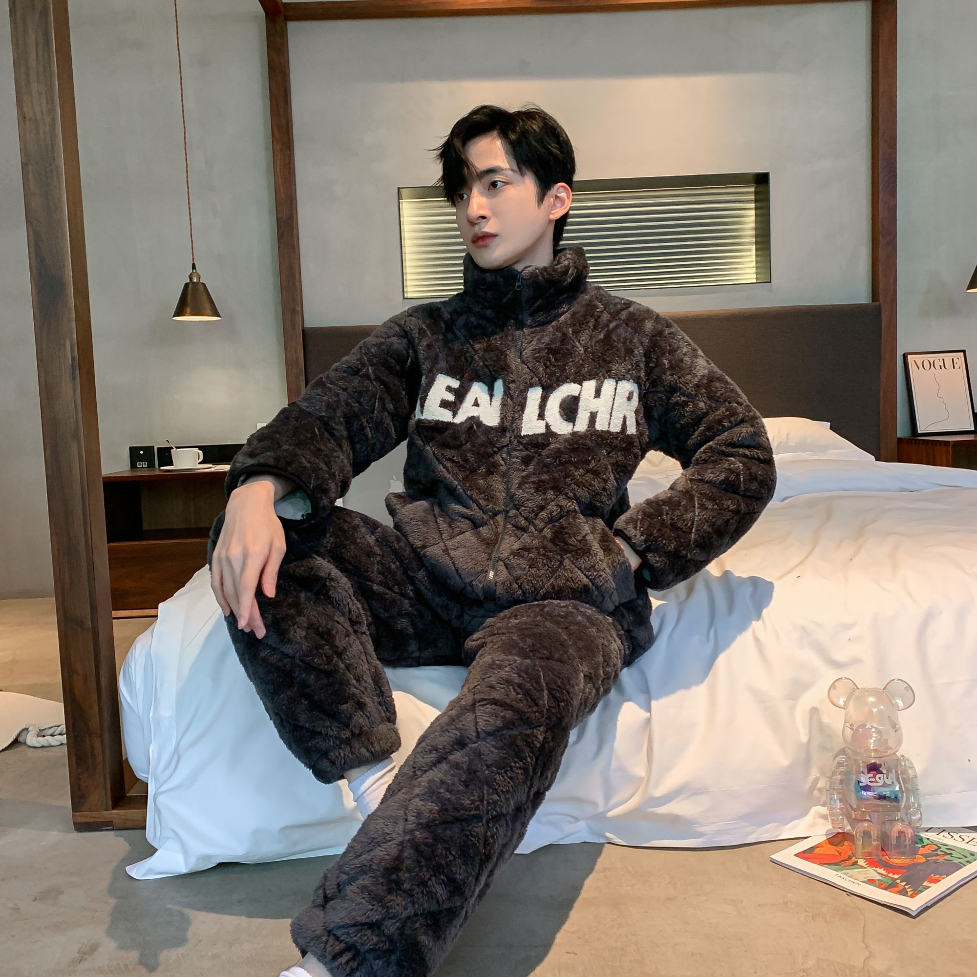 特惠三层夹棉加厚家居服冬季保暖加绒加厚套装睡衣22578