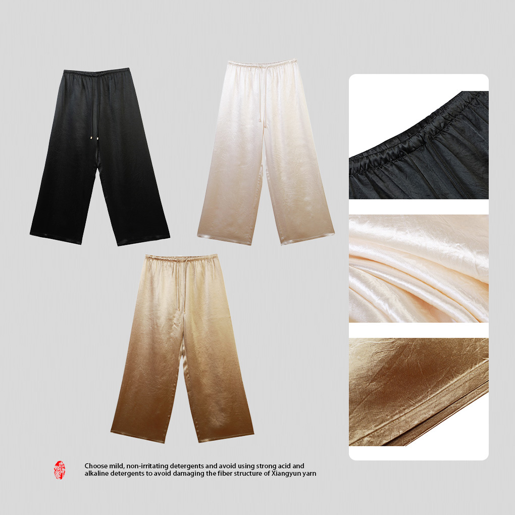 萱 新中国风春夏季气质复古 时尚百搭黑色阔腿裤裤子363524