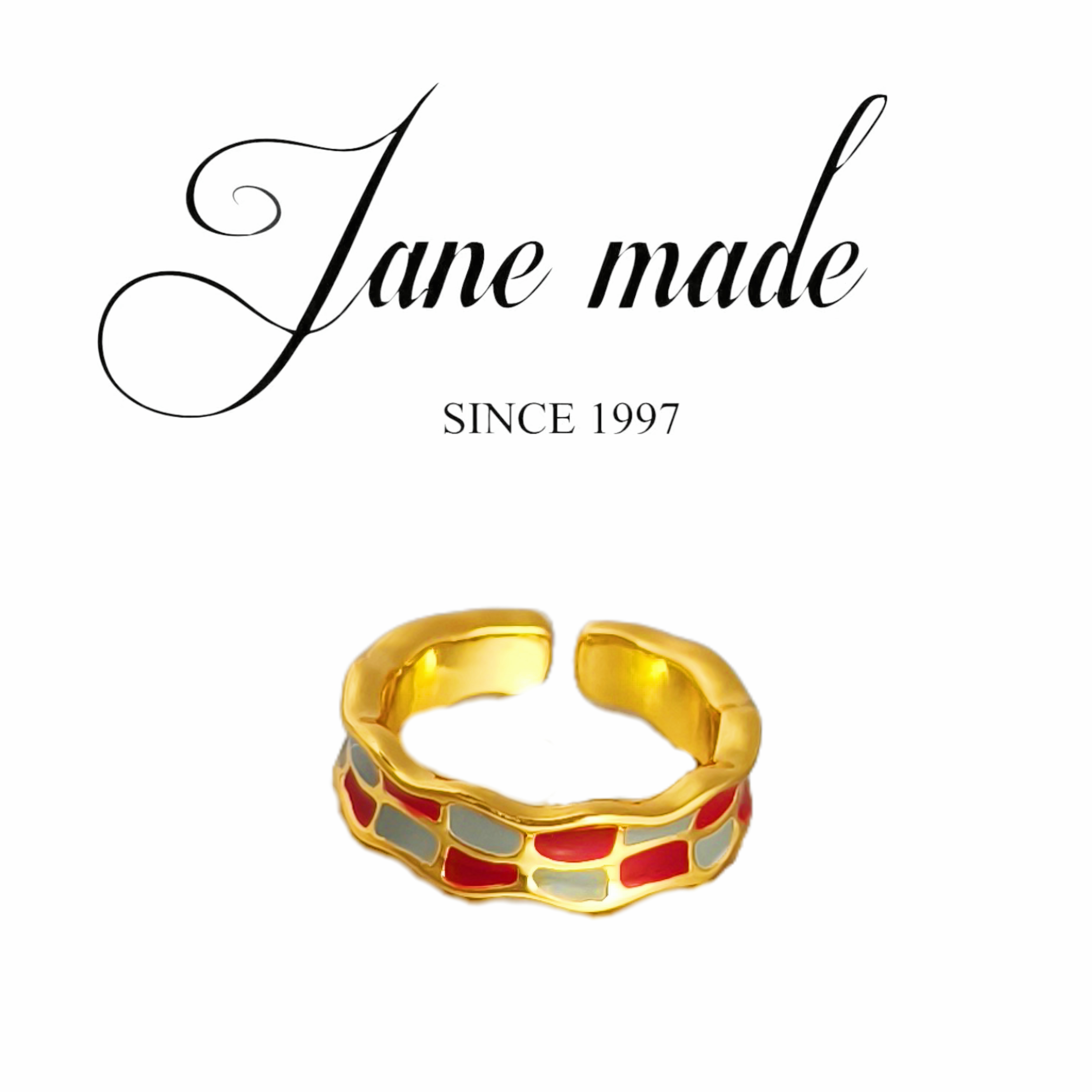 合金戒指 Jane made设计滴油灰红方格戒指