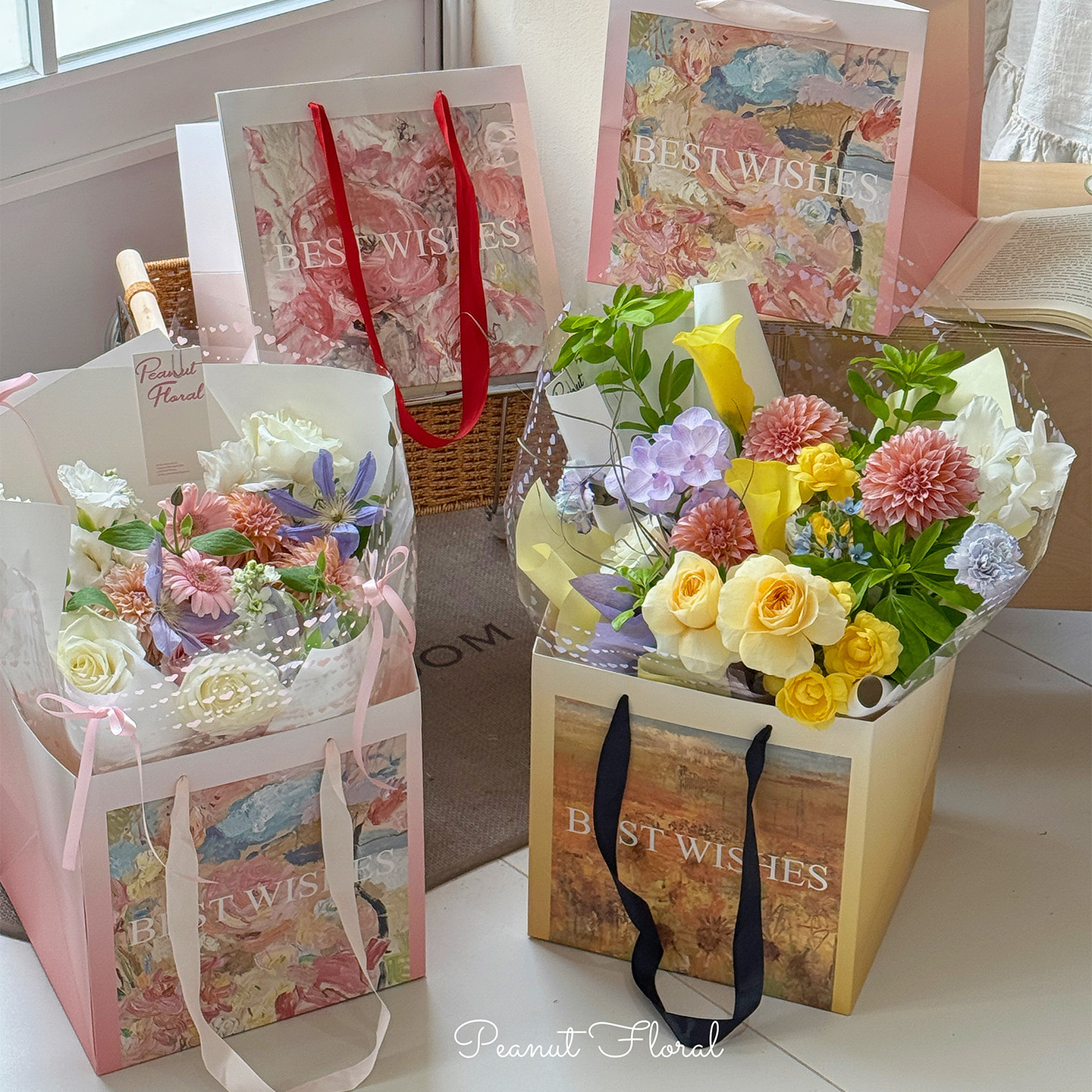 新品爱花园手提袋油画风鲜花手提袋加厚礼品礼物袋手拎袋花艺资材