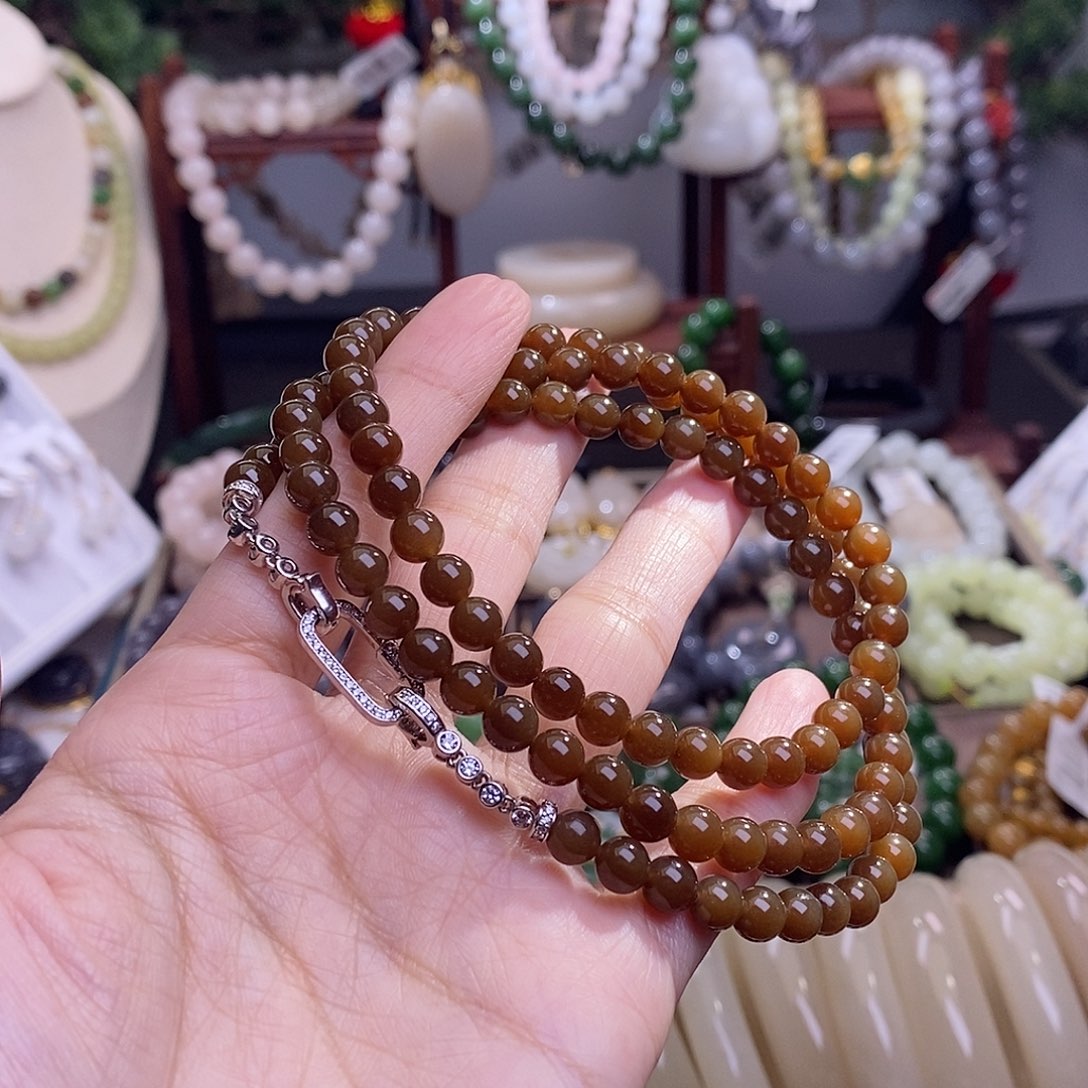 和田玉新疆老红糖毛衣链6m未镶嵌