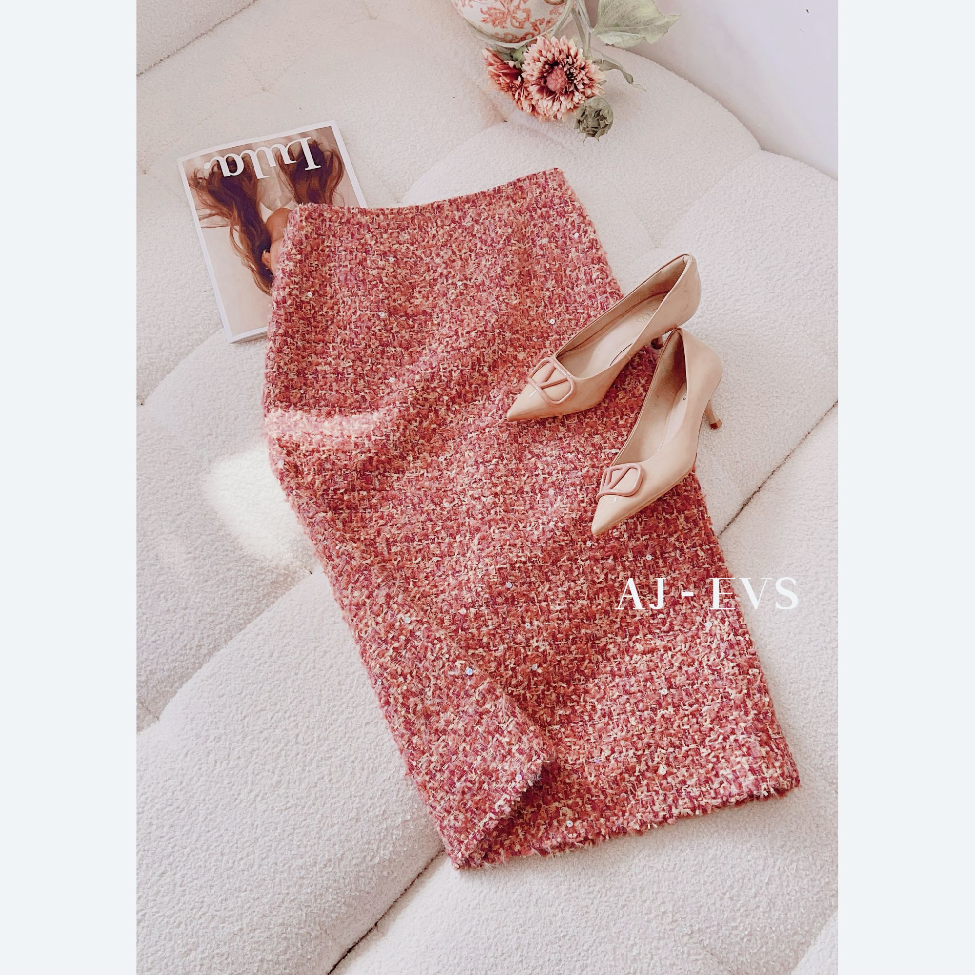 AJ - EVS【2冬日少女·优雅进口亮片羊毛中长款秋冬半裙】