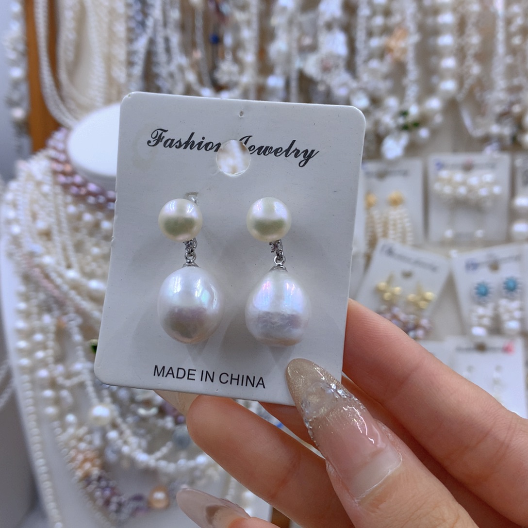 淡水珍珠银S925镶嵌项链耳饰