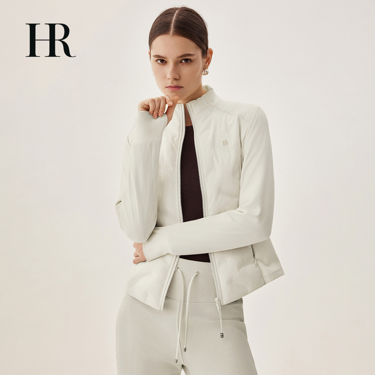 【HR赫莲娜立领插肩长袖运动风修身保暖轻薄羽绒服-