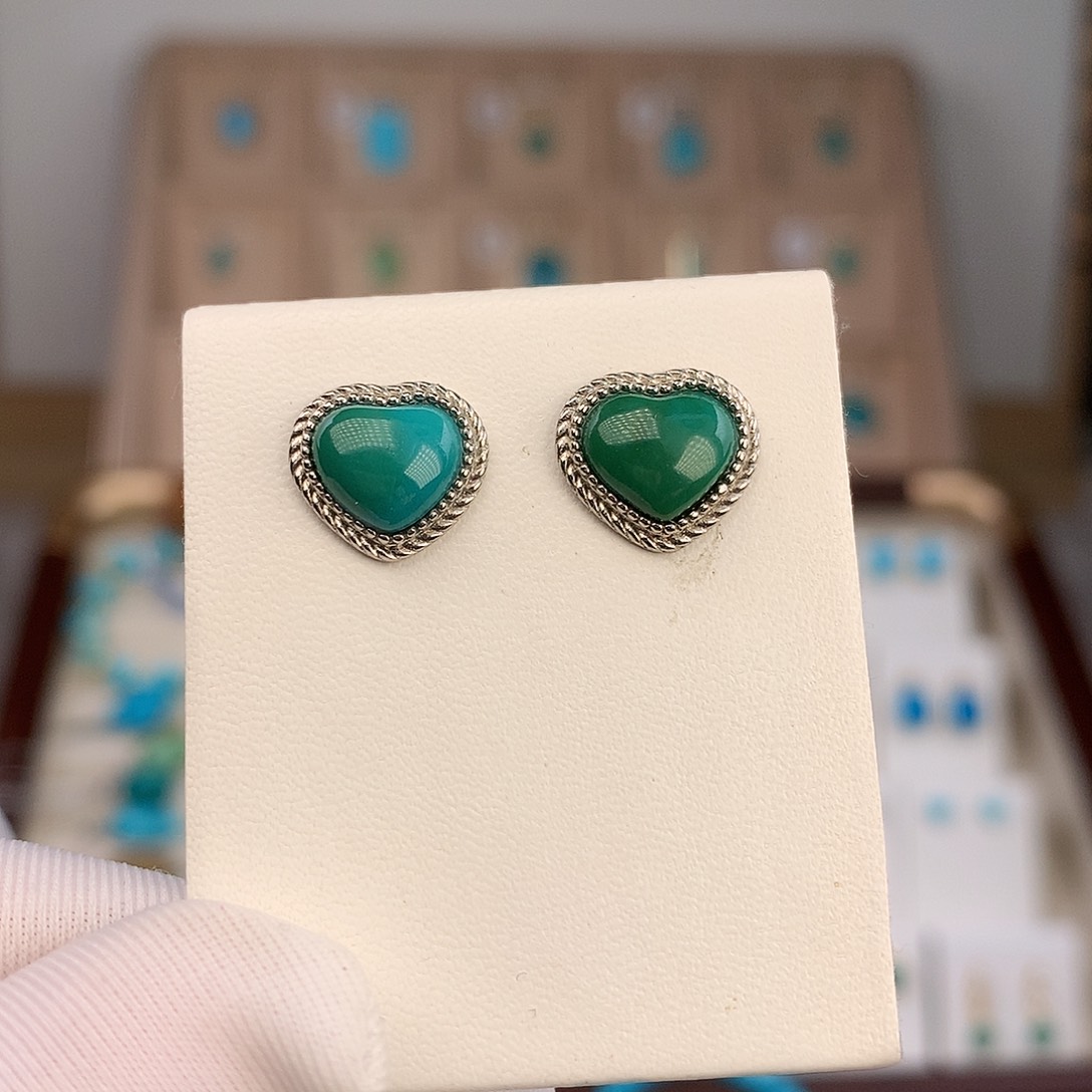 绿松石银S925镶嵌耳饰