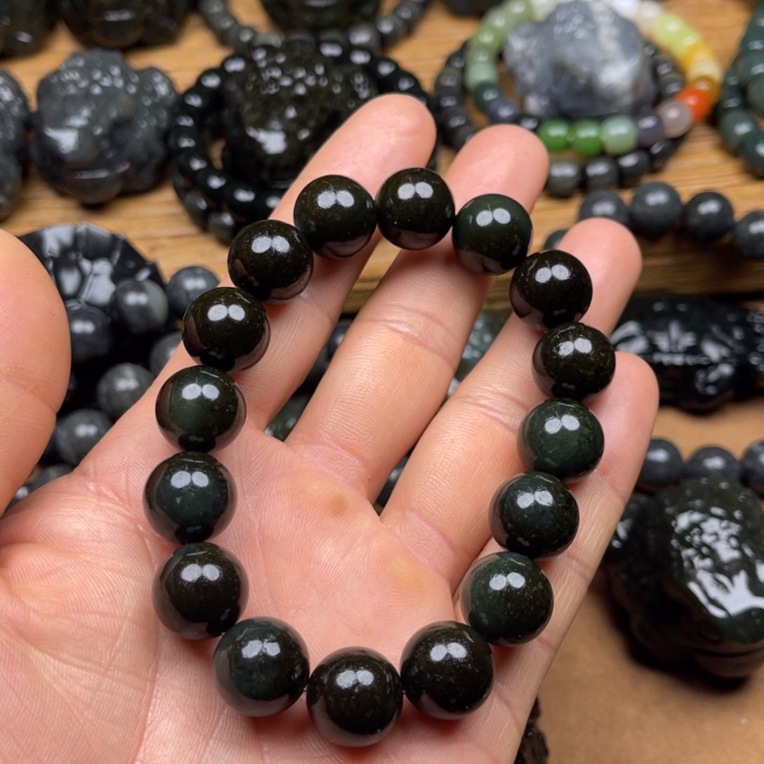 和田玉和田玉手串14mm珠未镶嵌