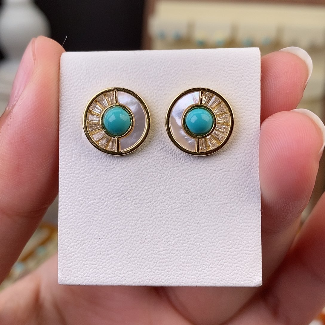 绿松石耳饰银S925镶嵌