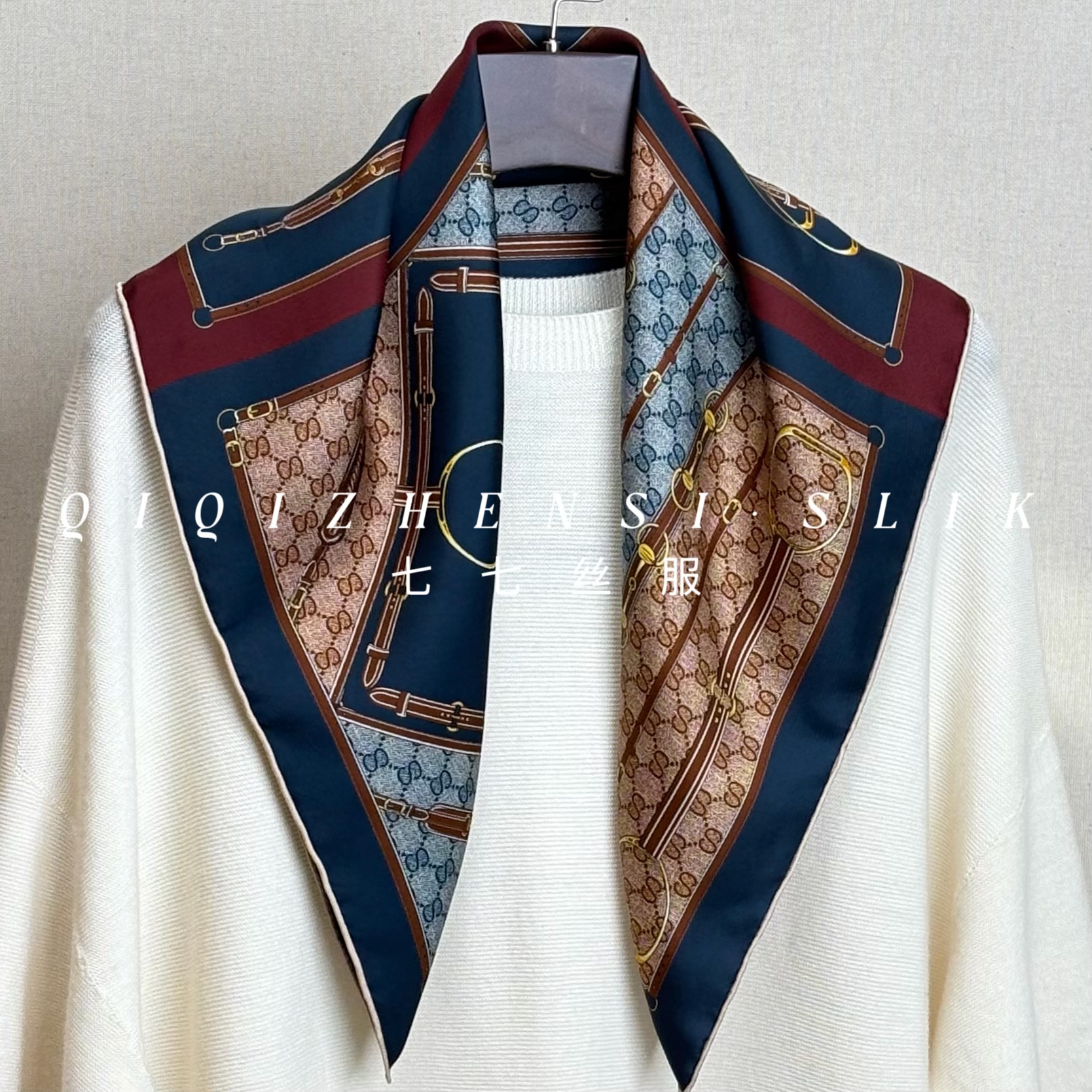 【古巴佩环】100%桑蚕丝丝巾65cm高级感围巾2025新款洋气蓝色围巾