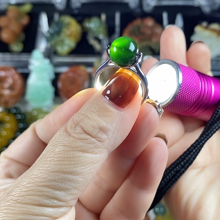 蛇纹石玉银S925镶嵌戒指