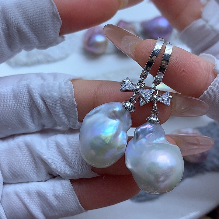 淡水珍珠耳饰银S925镶嵌